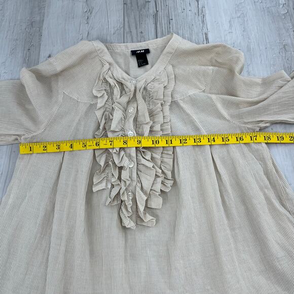 H&M Long Sleeve Ruffle Button Front Peasant Boho Cottage Fairy Blouse Shirt - Picture 7 of 8